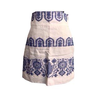 Milly White Blue Linen Cottage Core Mini Skirt